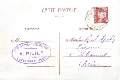 CPA CARTE PUBLICITAIRE FRANCE 85 "Chantonnay, Cuirs et Fournitures Sellerie A. Pilier"