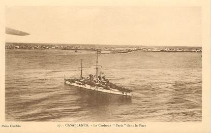 CPA MAROC "Casablanca, Le Croiseur Paris dans le port"