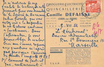 CPA CARTE PUBLICITAIRE FRANCE 26 "Livron sur Drôme, Droguerie Electricité, Quincaillerie DEFAISSE"