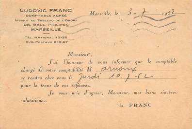 CPA CARTE PUBLICITAIRE FRANCE 13 "Marseille, L. FRANC, compable"