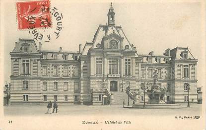 CPA FRANCE 27 "Evreux, Hotel de Ville" / CACHET AMBULANT Evreux à Harcourt