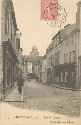 CPA FRANCE 71 "Paray le Monial, rue du Perrier" / CACHET AMBULANT Paray le Monial à Roanne