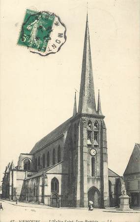 CPA FRANCE 77 "Nemours, Eglise Saint Jean Baptiste" / CACHET AMBULANT Montargis à Paris