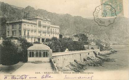 CPA FRANCE 06 "Beaulieu, Grand Hotel Métropole" / CACHET AMBULANT Nice à Vintimille