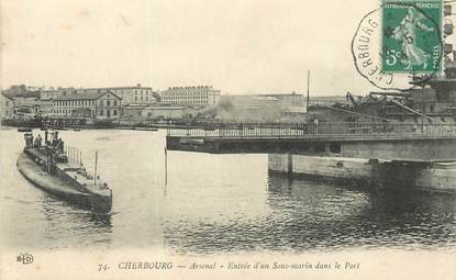 CPA FRANCE 50 "Cherbourg, sous marin"  / CACHET AMBULANT Cherbourg à Lisieux