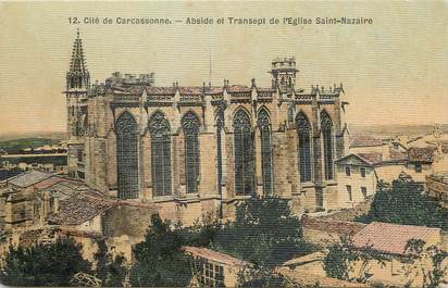 / CPA FRANCE 11 "Carcassonne, abside et transept de l'Eglise Saint Nazaire" / CARTE TOILEE