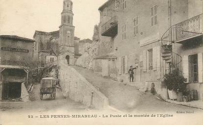 / CPA FRANCE 13 "Les Pennes Mirabeau, la poste et la montée de l'église"