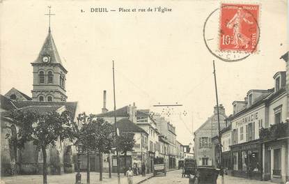 / CPA FRANCE 95 "Deuil, place et rue de l'église"