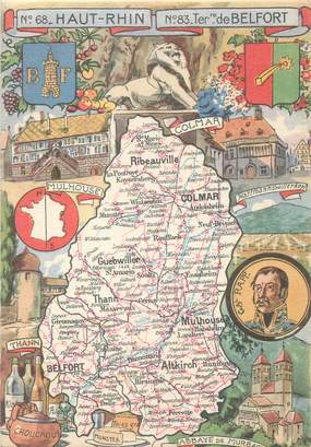 / CPSM FRANCE 68 "Haut Rhin" / CARTE GEOGRAPHIQUE