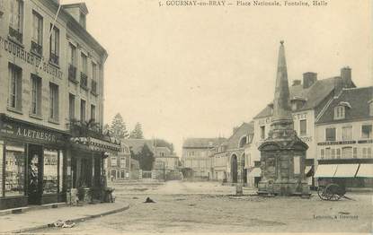 / CPA FRANCE 76 "Gournay en Bray, place Nationale, fontaine, Halle"