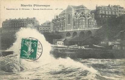 / CPA FRANCE 64 "Biarritz Pittoresque, tempête du 9 février, église Sainte Eugénie, nr 131"