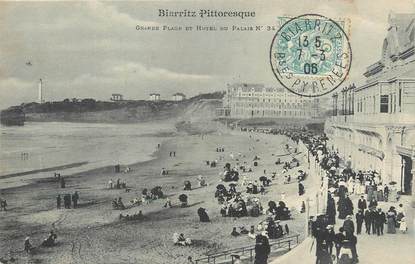 / CPA FRANCE 64 "Biarritz Pittoresque, grande plage et hôtel du palais nr 34"
