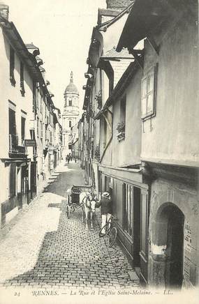 / CPA FRANCE 35 "Rennes, la rue et l'église Sainte Melaine"