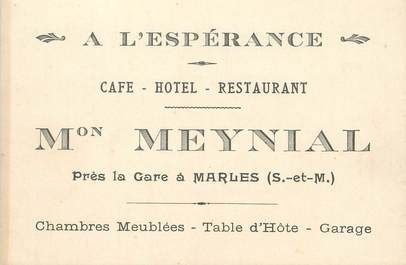 / CPA FRANCE 77 "Marles, hôtel restaurant A l'Espérance" / CARTE PUBLICITAIRE