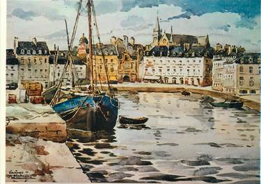 / CPSM FRANCE 56 "Vannes, aquarelle du peintre A. Mahuas, le port" / PEINTRE