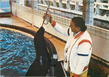 / CPSM FRANCE 60 "Ermenonville, zoo Jean Richard, les otaries dressées par Jo Clavel"