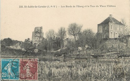 / CPA  FRANCE 35 "Saint Aubin du Cormier, les bords de l'Etang et la tour du vieux château"