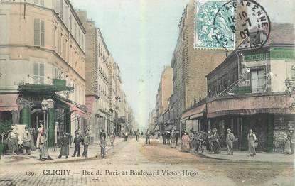 CPA FRANCE 93 "Clichy, rue de Paris et bld Victor Hugo"