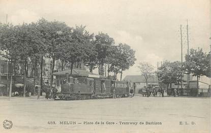 CPA FRANCE 77 "Melun, Place de la gare, tramway de Barbizon"