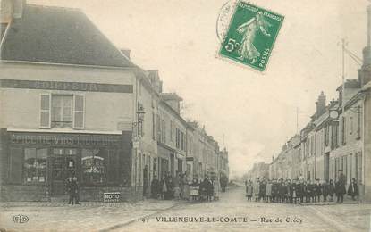 CPA FRANCE 77 "Villeneuve le Comte, la rue de Crécy, Coiffeur, Epicerie"