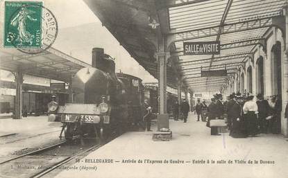 CPA FRANCE 01 "Bellegarde, arrivée de l'Express de Genève" / TRAIN