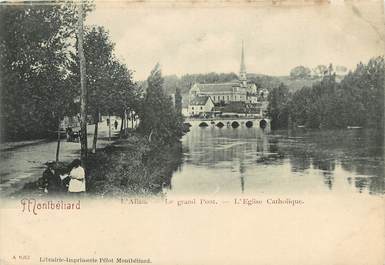 CPA FRANCE 25 "Montbéliard, l'Allan, Le grand pont, l'Eglise catholique"