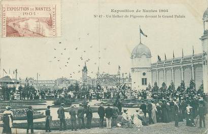 / CPA FRANCE 44 "Exposition de Nantes 1904, un lâcher de pigeons devant le Grand Palais" / VIGNETTE