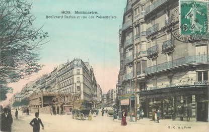 / CPA FRANCE 75018 "Paris Montmartre, boulevard Barbès et rue des Poissonniers"