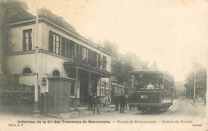 CPA FRANCE 76 "Route de Bonsecours, octroi de Rouen, tramway"