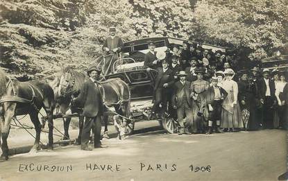 CARTE PHOTO FRANCE 76 "Excursion Le Havre Paris 1906" / BUS