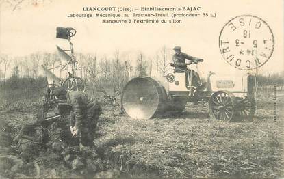 CPA FRANCE 60 "Liancourt, Etablissements Bajac, labourage mécanique au Tracteur"