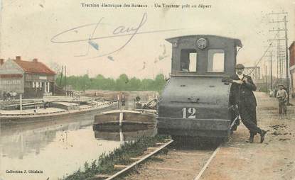 CPA FRANCE 62 "Courrières, traction électrique des bateaux" / PENICHE BATELLERIE