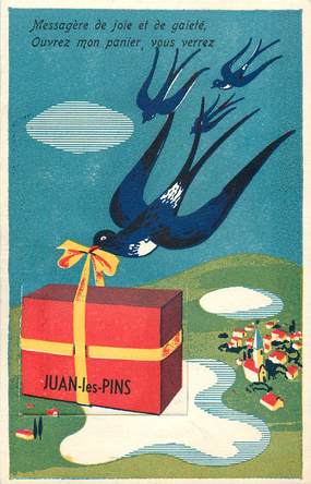 CPA FRANCE 06 "Juan les Pins, Hirondelle messagère de joie et de gaieté" / CARTE A SYSTEMES 