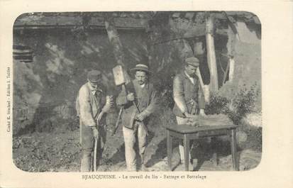 CPA FRANCE 80 "Beauquesne, le travail du lin, le battage"