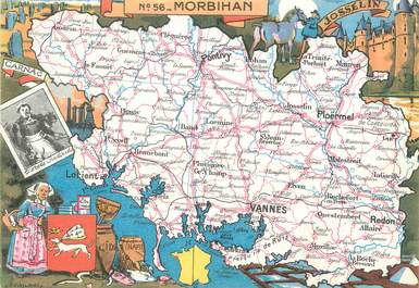 / CPSM FRANCE 56 "Morbihan" / CARTE GEOGRAPHIQUE