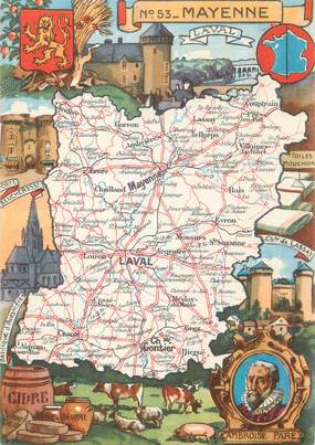 / CPSM FRANCE 53 "Mayenne" / CARTE GEOGRAPHIQUE