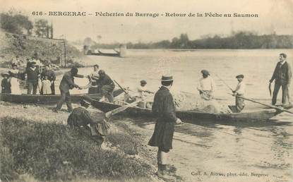 CPA FRANCE 24 "Bergerac, Pêcheries du Barrage, retour de la pêche au saumon"