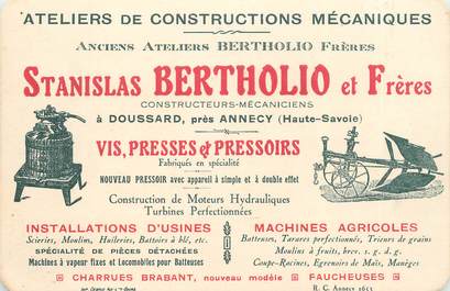 CPA FRANCE 74 "Doussard, Ateliers de constructions mécaniques Stanislas BERTHOLIO et Frères" / CARTE PUBLICITAIRE