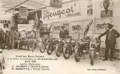 CPA FRANCE 38 "Saint Marcellin, 1929, Foire automobile, Moto Peugeot"