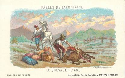 CPA FABLE DE LA FONTAINE  "Le Cheval et l'Ane" / PUBLICITE PAUTAUBERGE