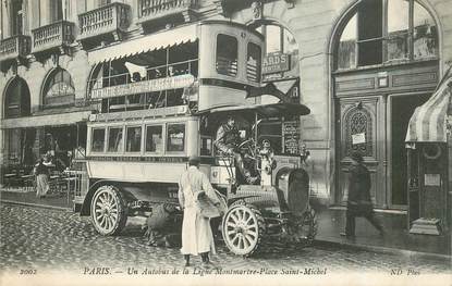 CPA FRANCE 75 "Paris, un autobus de la ligne Montmartre, Place Saint Michel"