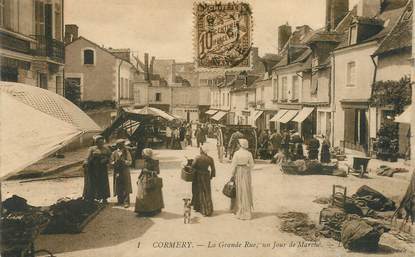 CPA FRANCE 37 "Cormery, la grande rue un jour de marché"