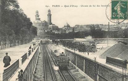 CPA  FRANCE 75007 "Paris, Quai 'Orsay, chemin de fer des Invalides" / TRAIN