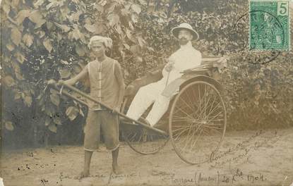 CARTE PHOTO INDOCHINE "Conducteur de pousse pousse, Tourane"