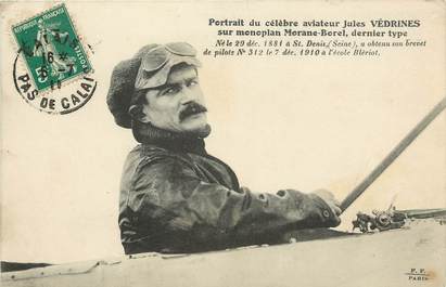 CPA AVIATION "L'Aviateur Jules Védrines sur monoplan Morane Borel"