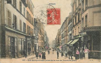 CPA FRANCE 75020 "Paris, rue Ramponneau prise de la rue de Tourtille"