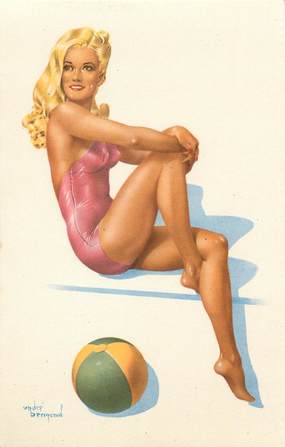 CPA NU / PIN UP dessinné en maillot de bain