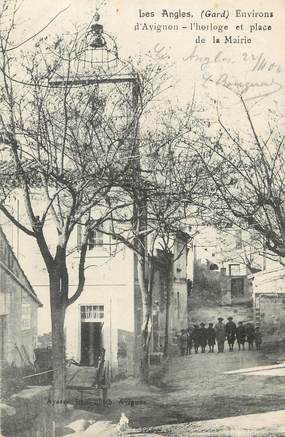 / CPA FRANCE 30 "Les Angles, l'horloge et place de la Mairie"