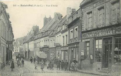 CPA FRANCE 62 "Saint Pol, rue d'Arras" / Epicerie Mercerie Pr. PENET LOEUILLET / LIBRAIRIE / CYCLE