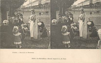 CPA FRANCE 75 "Paris, Bambins et nounous" / CARTE STEREO